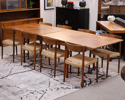 Mid Century Teak Dining Table & Set of (8) Dining Chairs