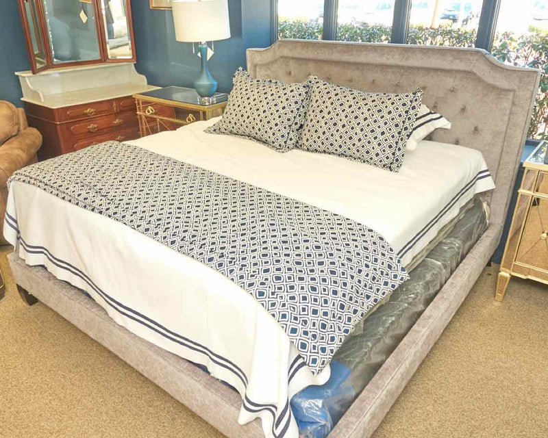 Gray Velvet Upholstered King Bed