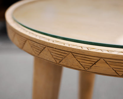 Natural Wood Carved Round Drink Table