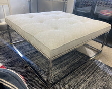 Square Ivory & Sage Upholstered Ottoman/Cocktail Table with Nickel Nailhead Trim