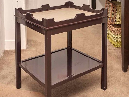 Deep Plum / Expresso Lacquer Side Table with Embossed Beige Leather Top