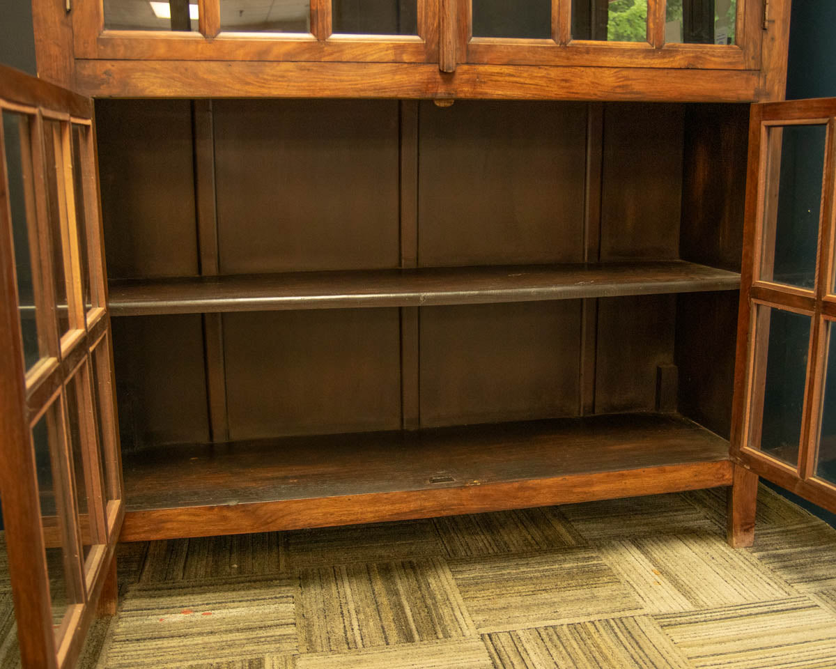 Rustic Wood Display Cabinet with Glass Pane Doors
