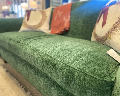 Camel Back Emerald Green Upholstered Sofa