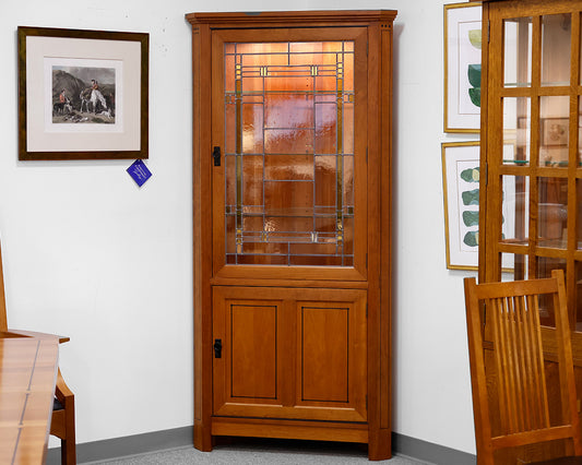 Stickley Mission Style Cherry Corner Cabinet w/ Leaded Glass Door
