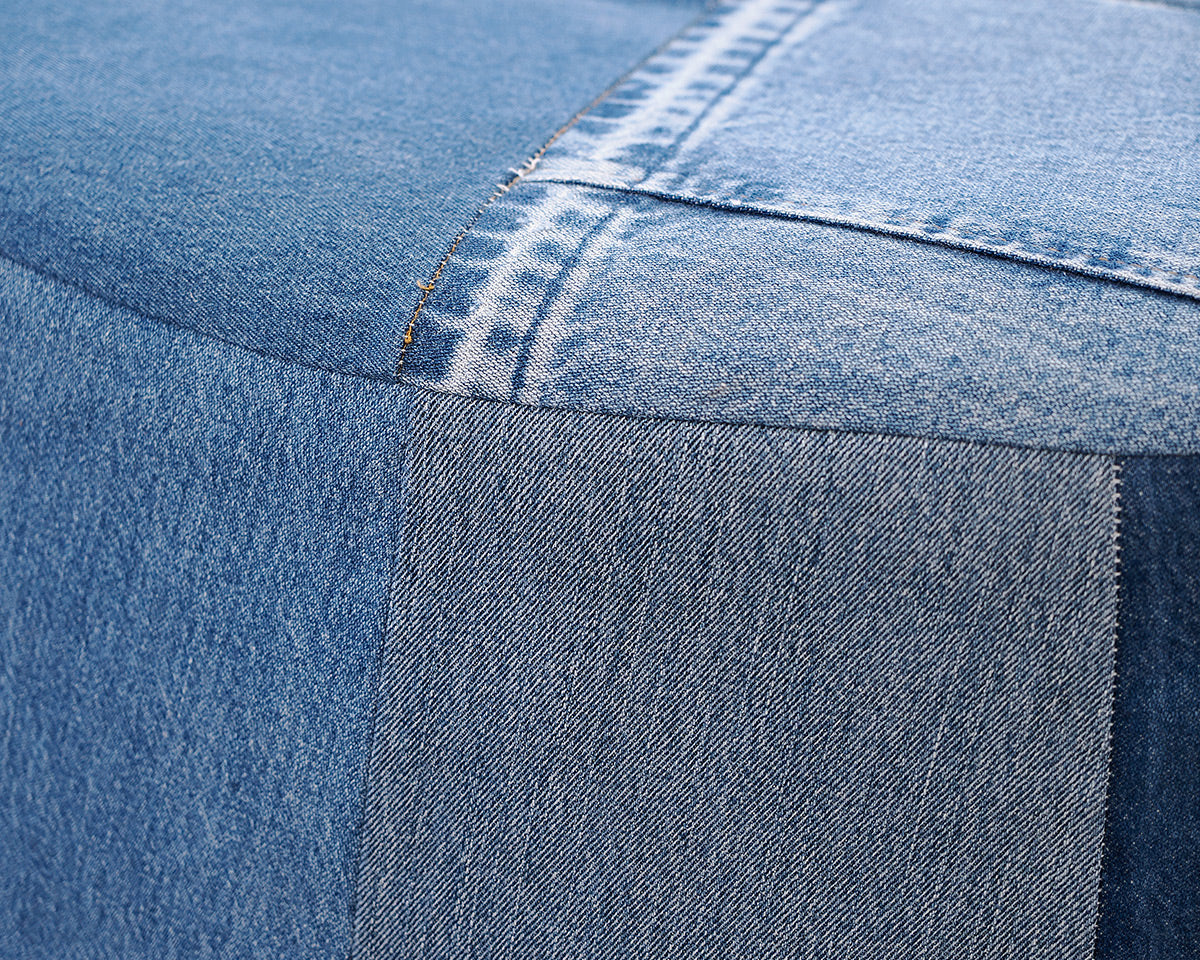 Cisco Round Denim Jean Swivel Ottoman