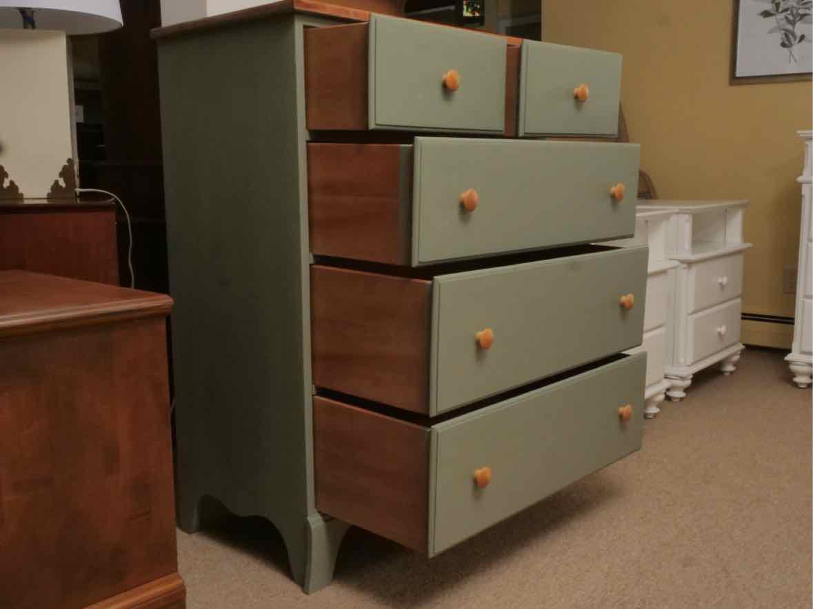 Solid Birch 5 Drawer Chest in Eucalyptus  Green Finish