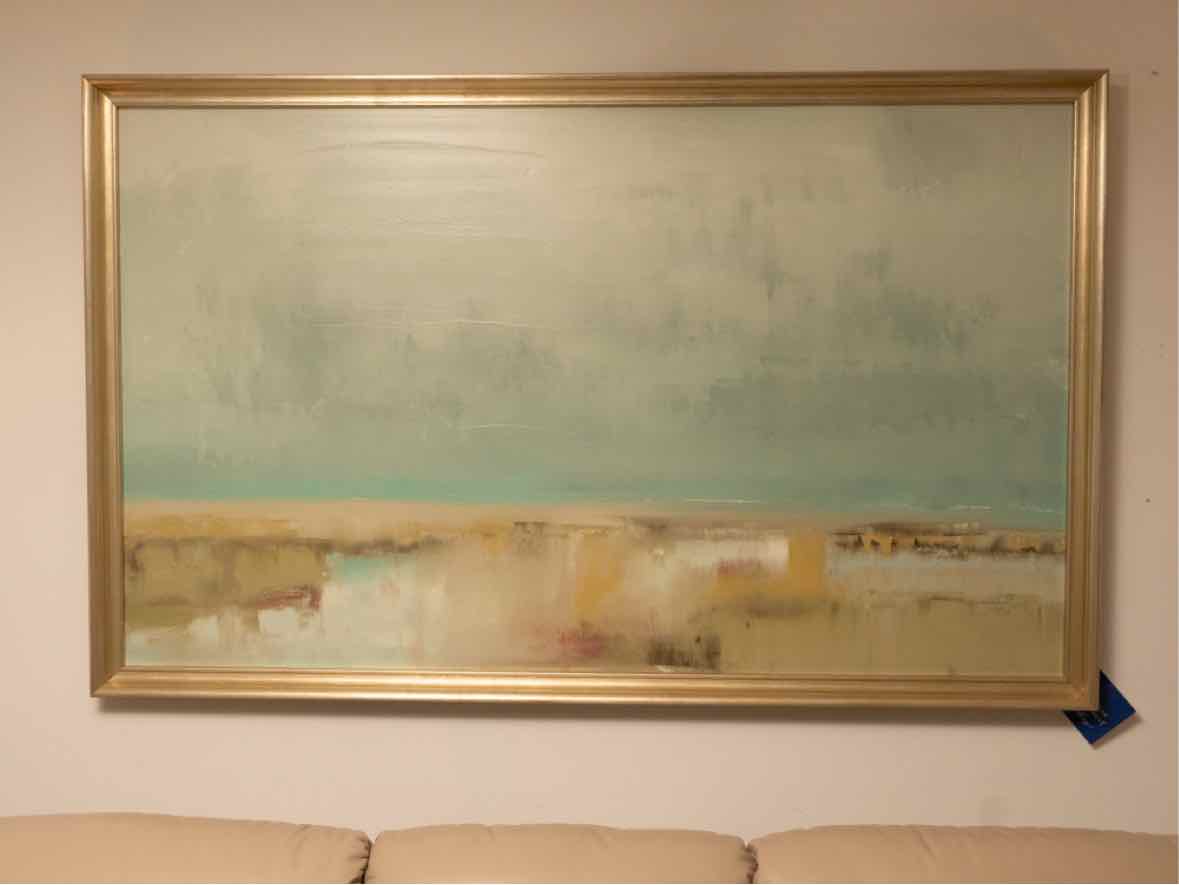 'Midday Marsh' Textured Print On Canvas In Gold Silver Tint Ftame