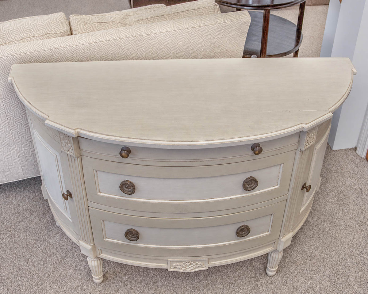 Cream Finish Demilune W/ 2 Doors & 3 Drawers