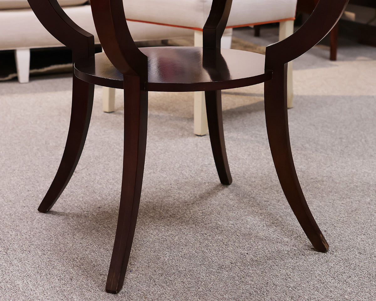 Brown Mahogany Pie Table. One Shelf. Fluted Edge on Top Tier