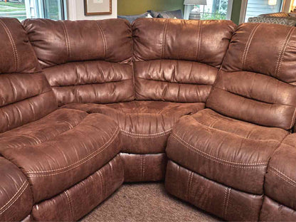Flexsteel Leather Suede 6 Cushion 3 Power Recliner Sectional