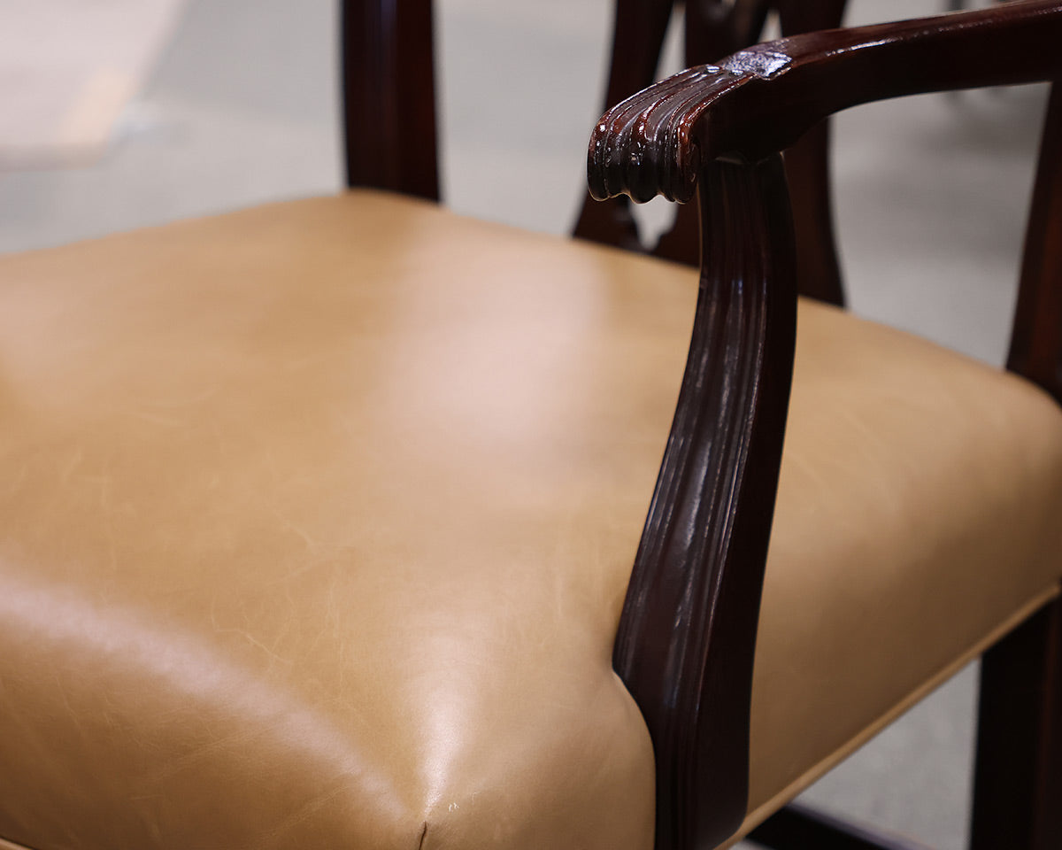 Set of 10 Councill Mahogany Dining Chairs with Butterscotch Leather Seats
