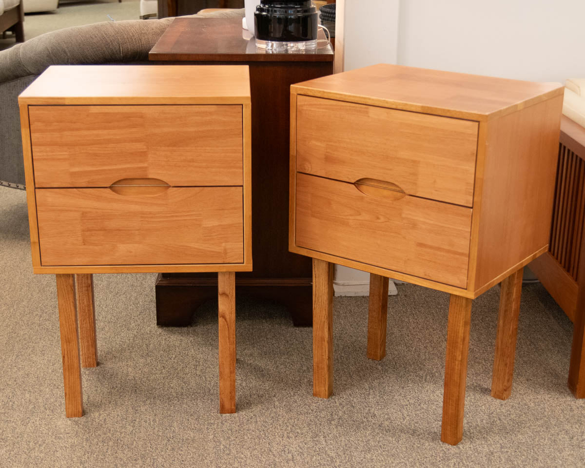 Pair of Cherry Two Drawer MCM Style Nightstands