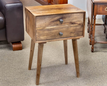 Retro Design Two-Drawer Nightstand with Round Pulls
