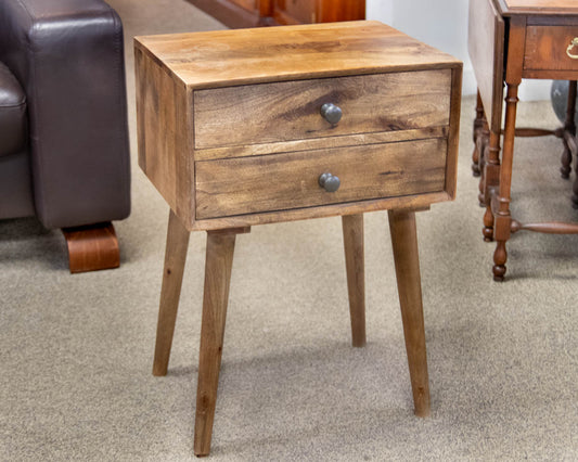 Retro Design Two-Drawer Nightstand with Round Pulls