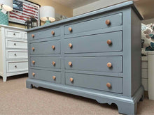 Colonial Blue Finish 8 Drawer Dresser with Natural Wood Knobs