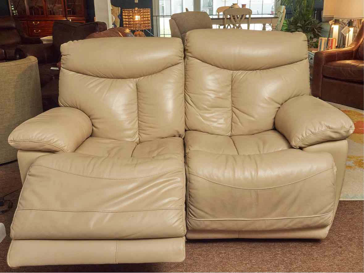 Sand Leather Power Loveseat