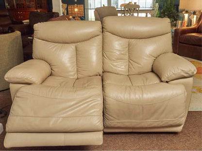 Sand Leather Power Loveseat