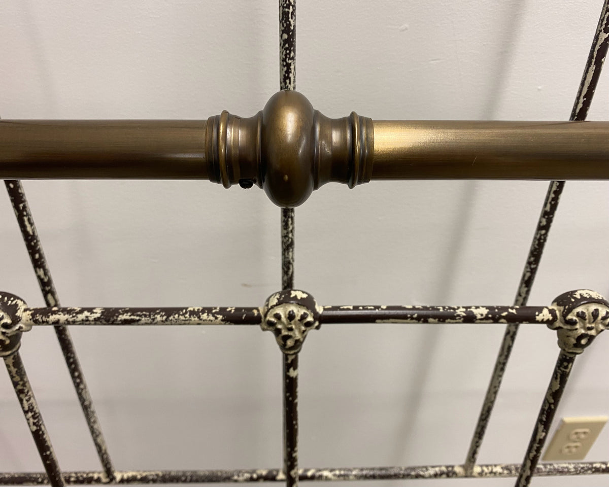 Domain French King Iron Sleigh Bed in Brass Finish with Scrolled Finials