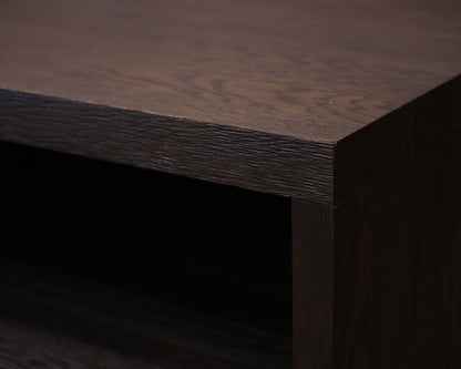 Pair of Restoration Hardware Bezier 26" Open Nightstands in Brown Oak & Steel