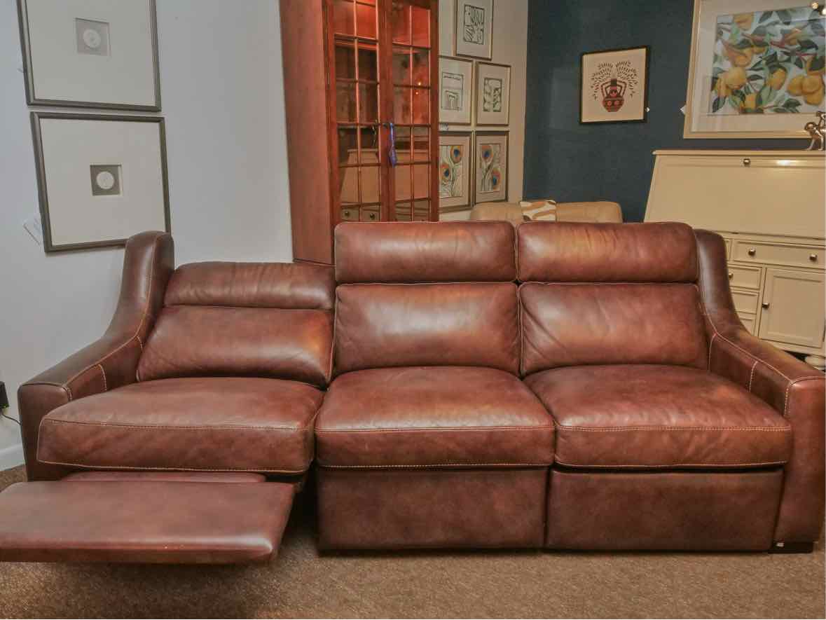 Bernhardt   3 Cushion Sofa  Chestnut Brown Leather Power  Recliner