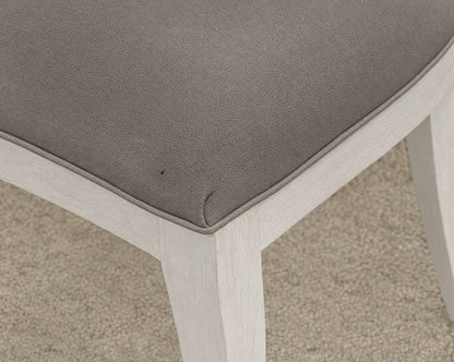 Set Of 4  La Beau Dining Chairs In Distressed White Finish & Grey Pebbled Uphols