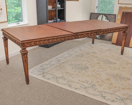 Henredon French Louis XVI Burl Walnut Dining Table W/ Oak Inlays  And 2 Leaves