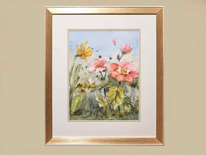 'Summer Wildflower 1' Gold & Chrome Frame Double Matt Watercolor Print