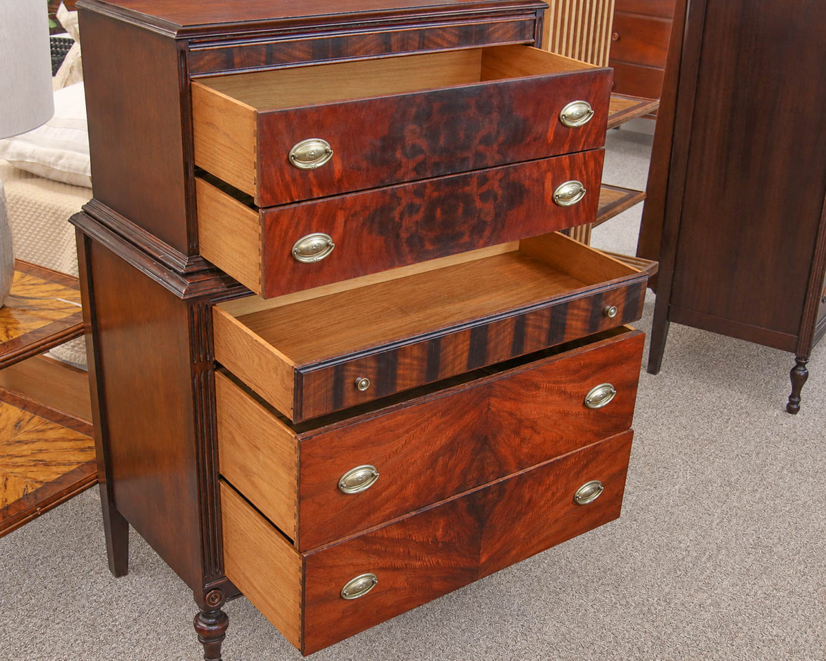 Mahogany 5 Drawer Chest on Chest with Brass Hepplewhite Handles