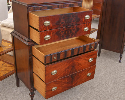 Mahogany 5 Drawer Chest on Chest with Brass Hepplewhite Handles