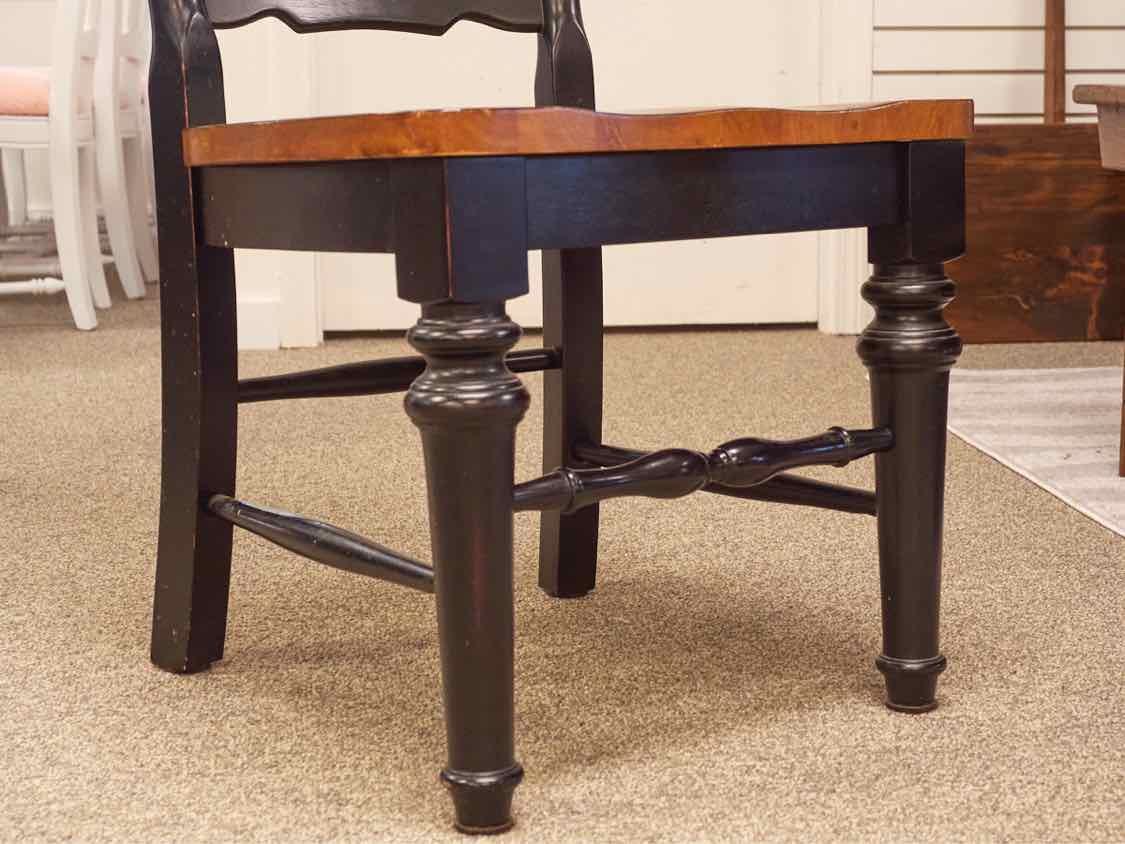 Pair of Black Finish Ladder Back Dining Chairs with Maple Seats