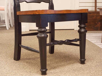 Pair of Black Finish Ladder Back Dining Chairs with Maple Seats