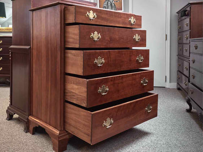 Kindel Cherry 5 Drawer Chest with Brass Chippendale Handles