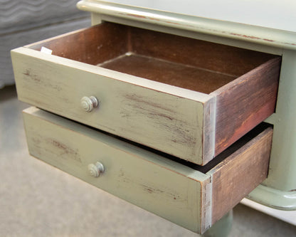 Pair Of Solid Mahogany 2  Drawer Nightstands Finished In Antiqued Sage Green