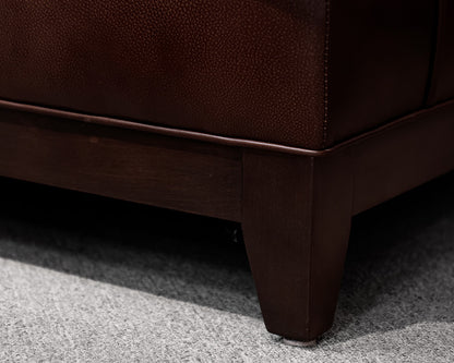Ethan Allen Brown Leather Club Chair and Ottoman