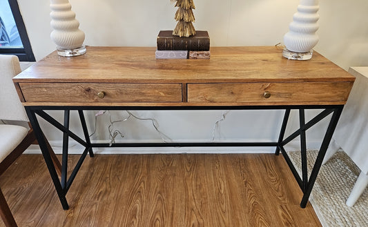 Rustic 2-Drawer Desk w/ Black Base