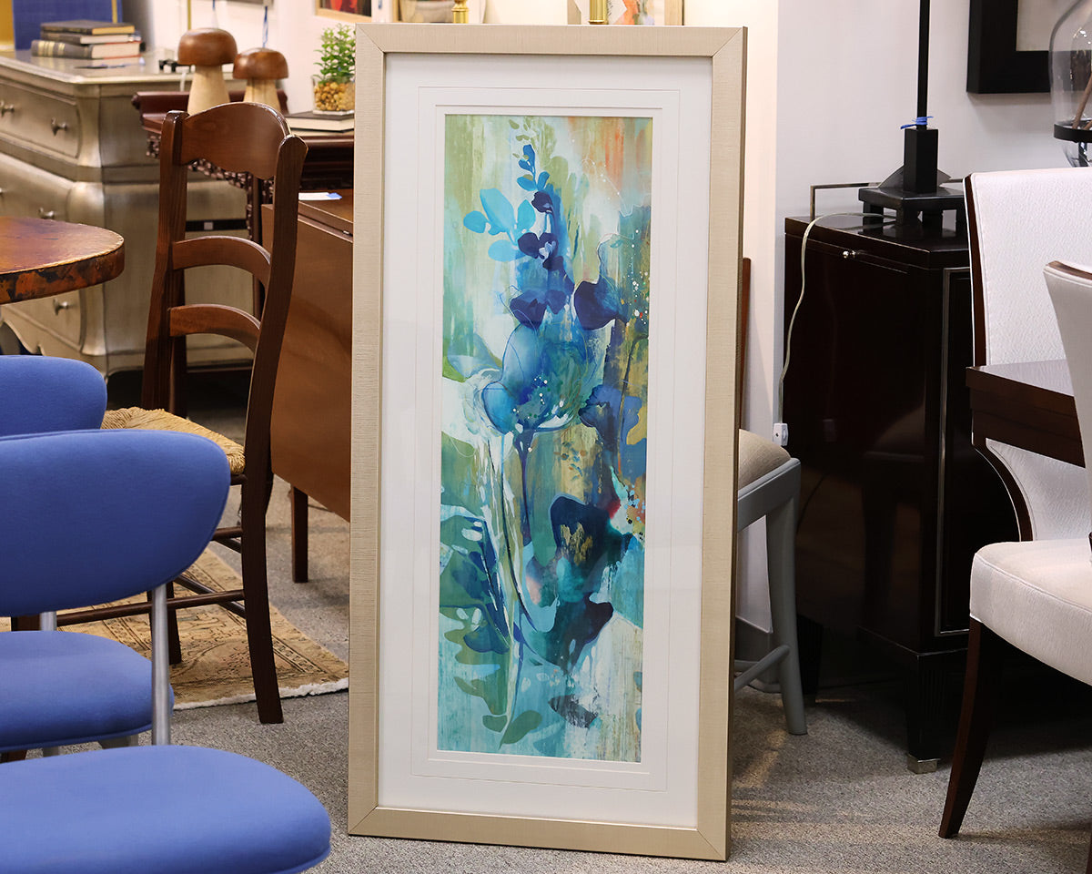 "Botanical Illusions I" Matted Abstract Floral Print in Champagne Frame