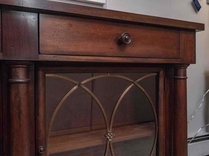Hickory Chair Inc Cherry 2 Drawer 2 Glass Door Brass Inserts Console