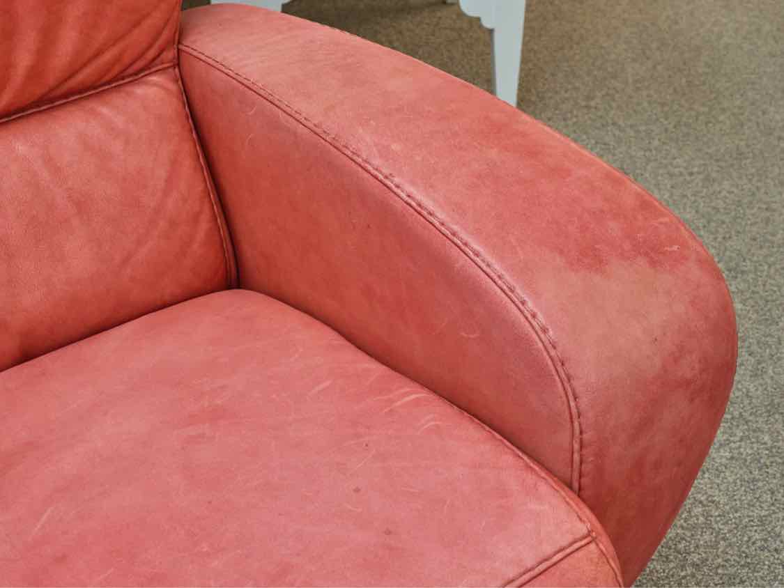 Coral Leather Recliner W/ Ottoman