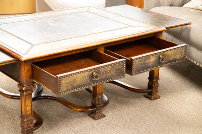 Regency Cocktail Table with Embossed Brass Panels and Side Pullouts