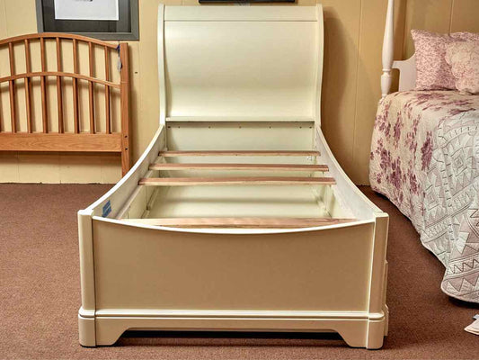 Cream Finish Sleigh Twin Bed With Under Storage