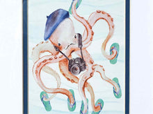 'Tourist Octopus' Watercolor Print In Ash Frame