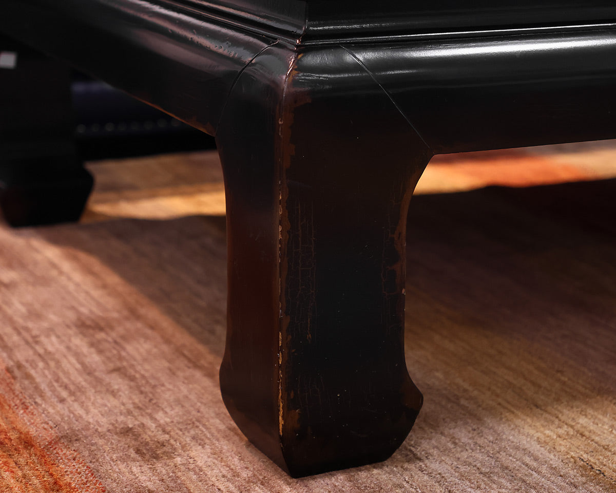 Asian Style Cocktail Table in Black Lacquer Rub-Through Finish
