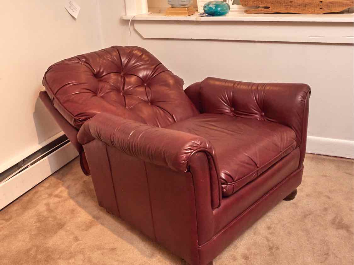 Bradington Young Reclining Back 'Burgundy Wine' Tufted Leather  Chair & Ottoman