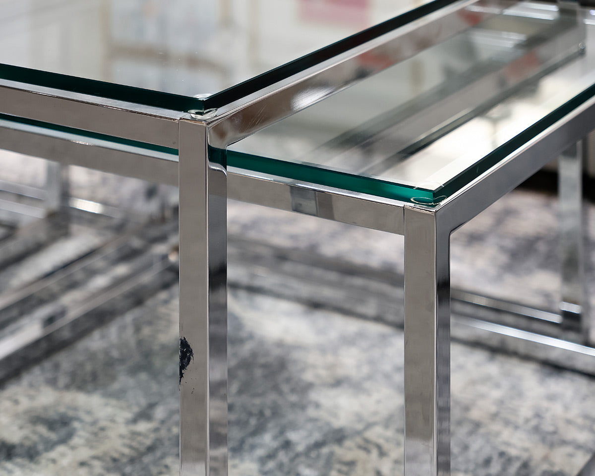 Horchow Nesting Glass and Chrome Cocktail Table