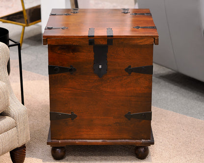Mahogany and Metal Sliding Top Trunk