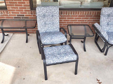 Telescope Casual 7-PC Outdoor Set in Black Aluminum with Blue & White Cushions