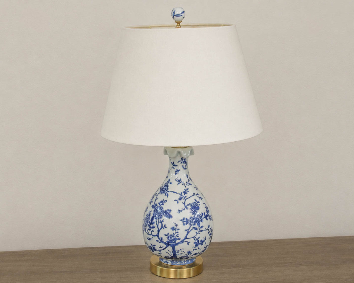 Blue & White Porcelain Wine Urn Table Lamp with Gold Base