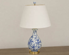 Blue & White Porcelain Wine Urn Table Lamp with Gold Base