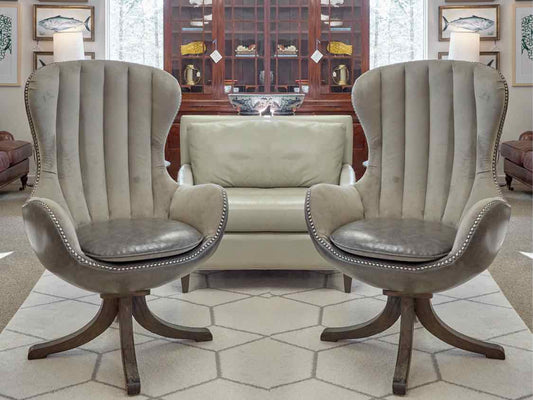 Pair of Uttermost Garrett Mid-Century Style Swivel Chairs in Grey