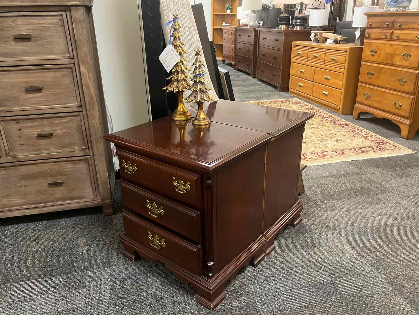 Pair of Mahogany 3 Drawer Nightstands